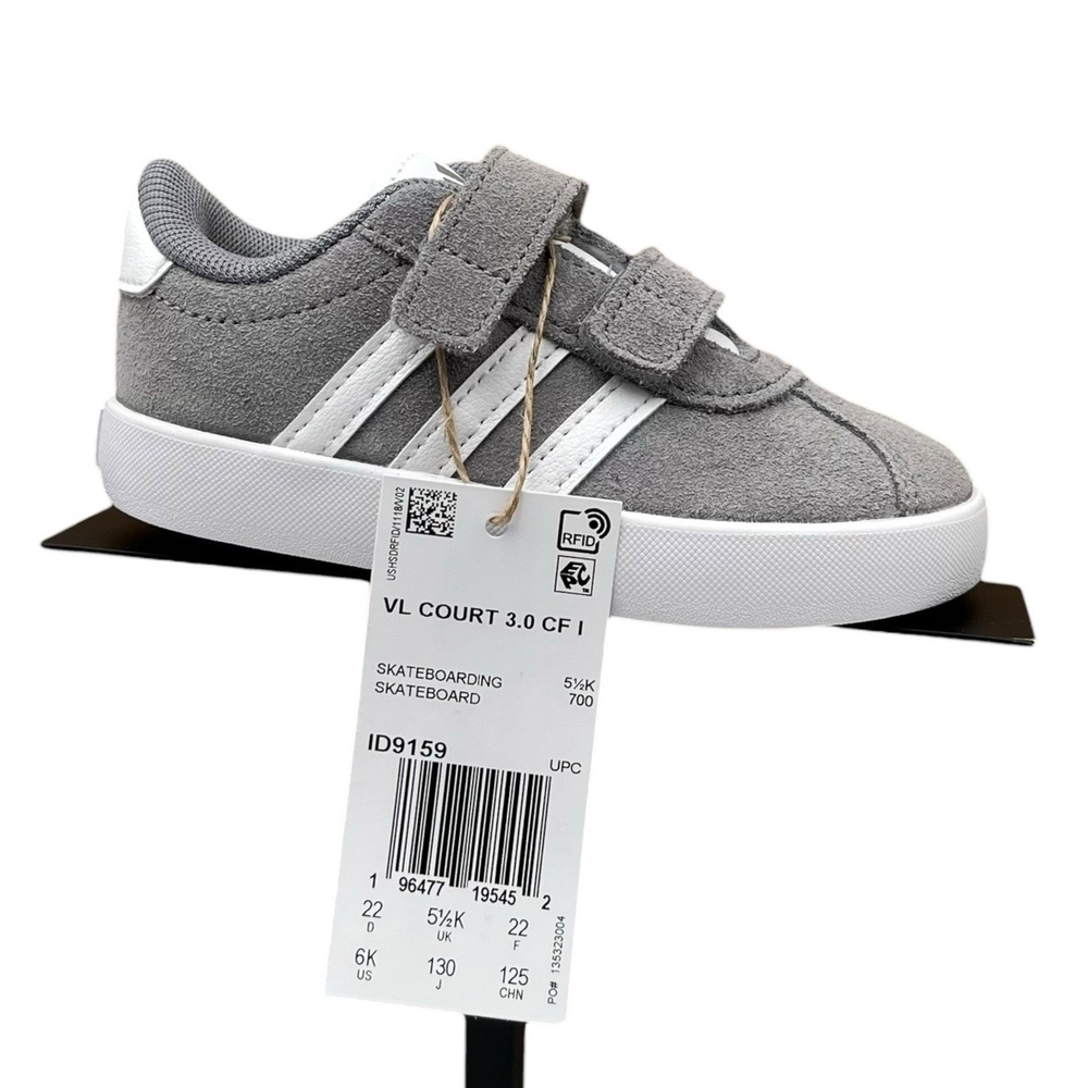 adidas VL Court 3.0 Toddler Boys Slip-on Sneakers Size 6 Gray White Suede Shoes